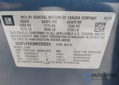 2017 Chevrolet Equinox Lt z USA, uszkodzony, nr VIN 2GNFLFEK9H6203624
